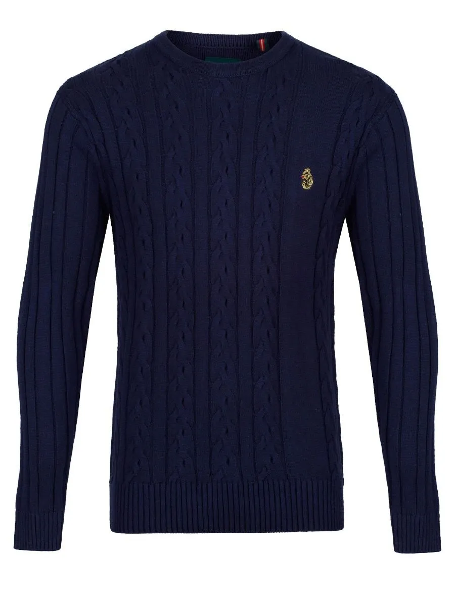 Luke 1977 Modern Crew Neck Jumpers Navy Blue