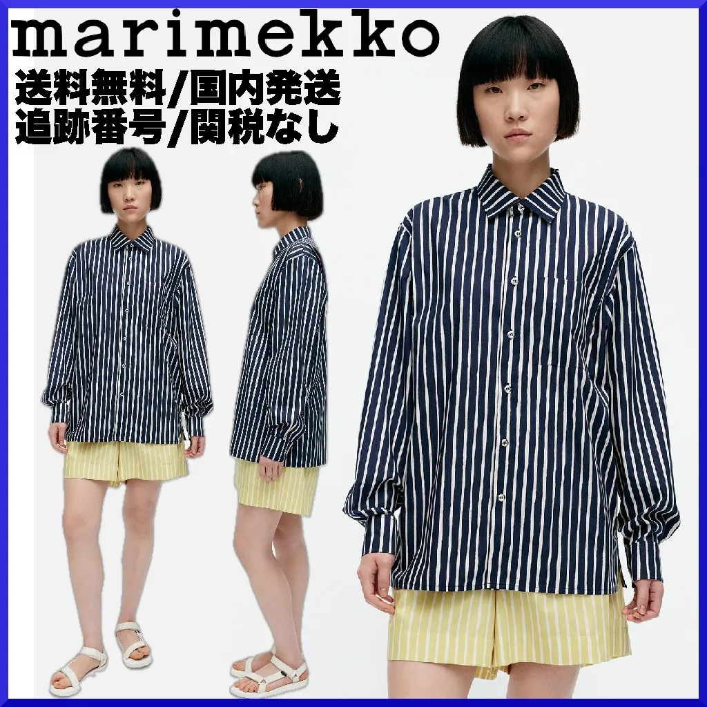 marimekko  |Stripes Casual Style Unisex Long Sleeves Cotton Office Style