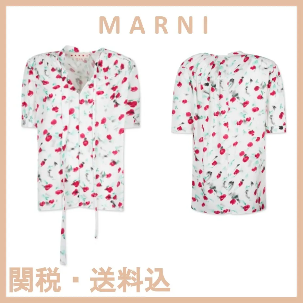 MARNI  |Flower Patterns Cotton Short Sleeves Shirts & Blouses