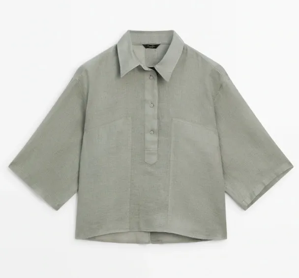 Massimo Dutti  |Casual Style Linen Plain Short Sleeves Elegant Style