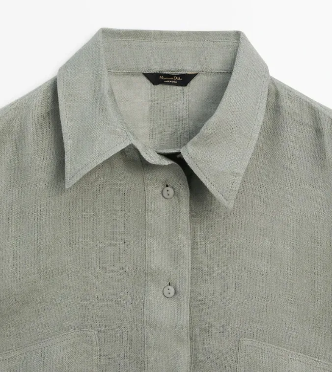 Massimo Dutti  |Casual Style Linen Plain Short Sleeves Elegant Style