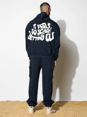 Men Navy GETTING OLD Oversized Hoodie with Cargo Joggers