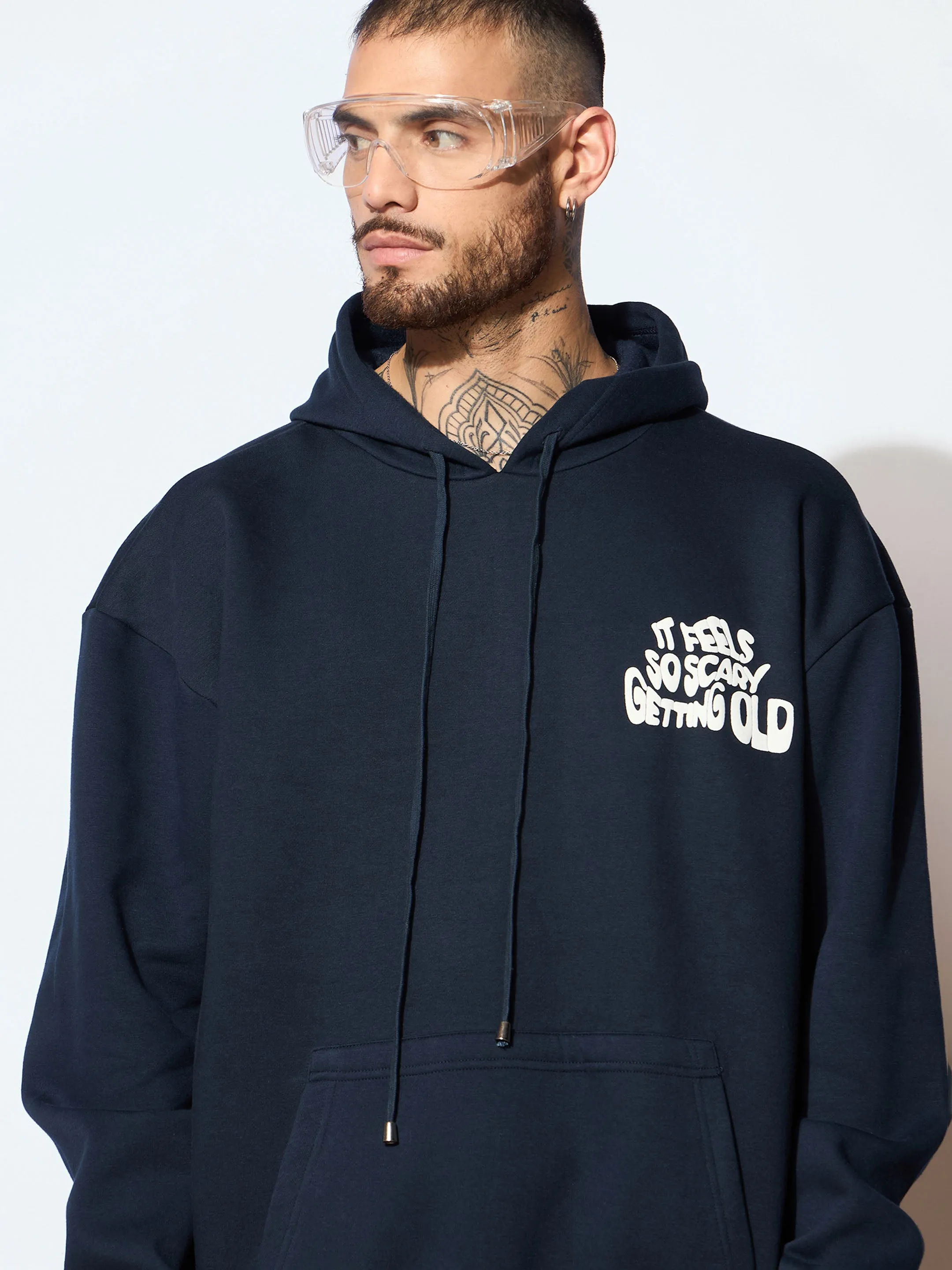 Men Navy GETTING OLD Oversized Hoodie with Cargo Joggers