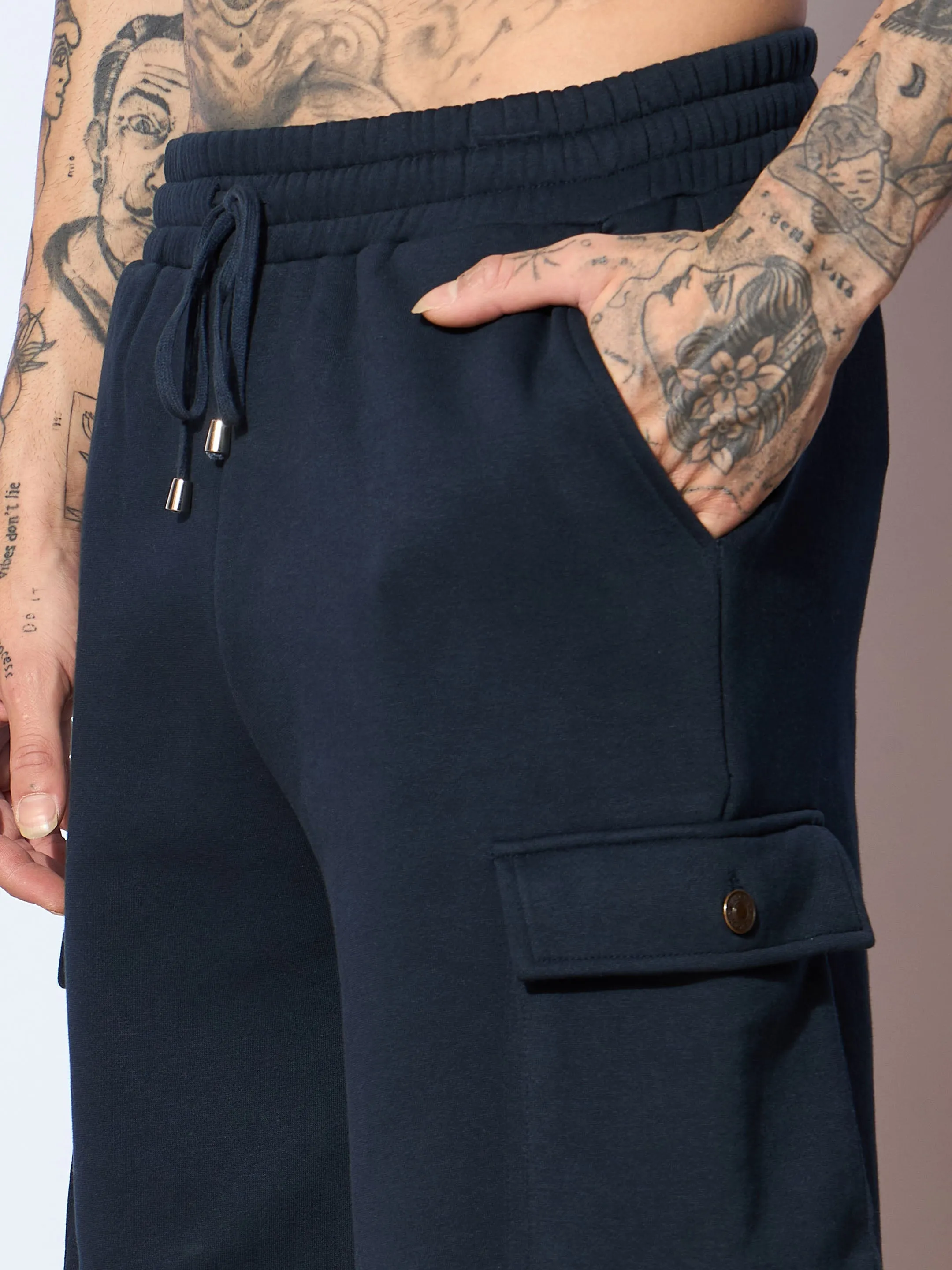 Men Navy GETTING OLD Oversized Hoodie with Cargo Joggers