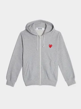 Men Red Heart Hooded Zip-Up, Grey