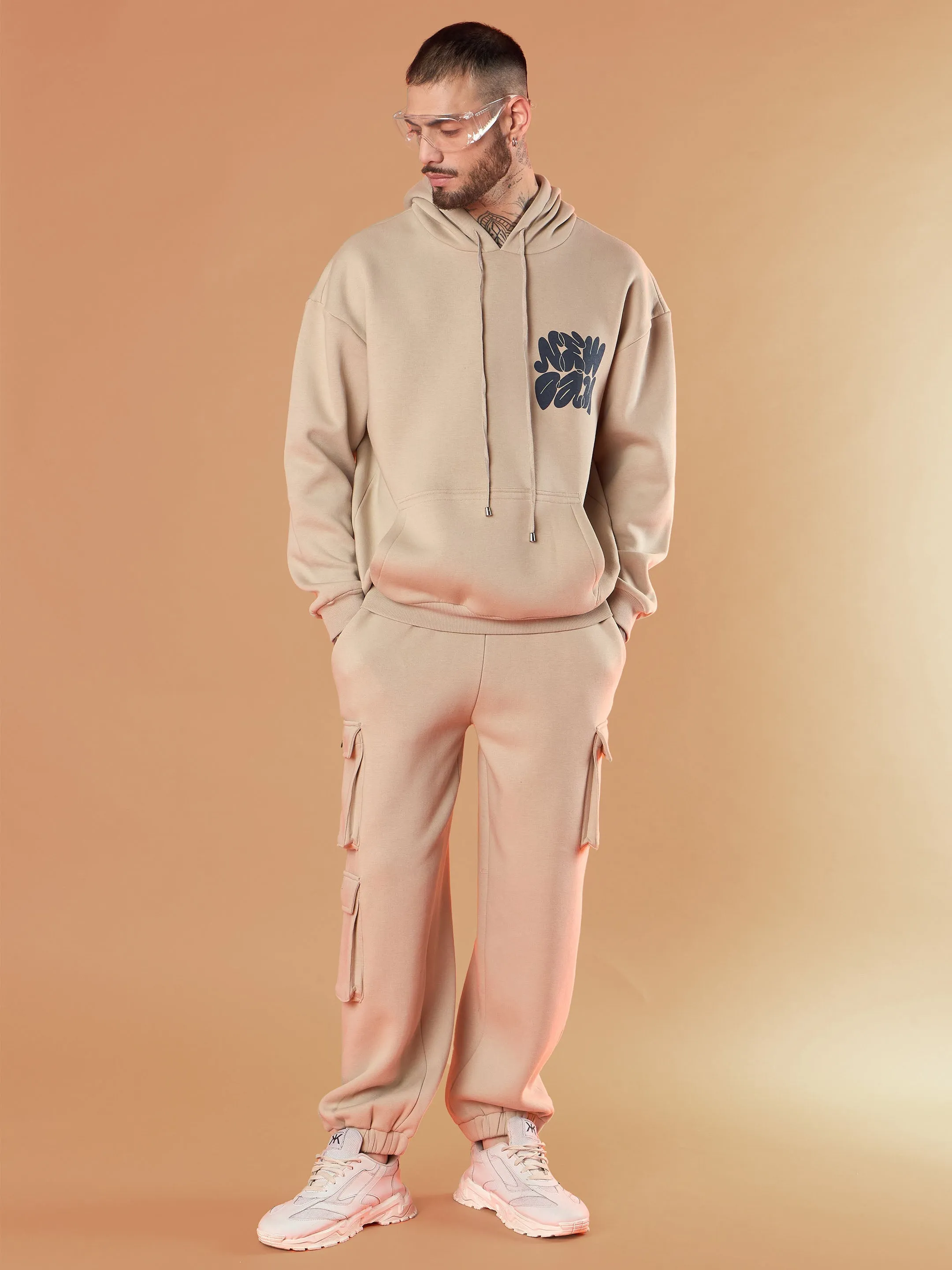 Men Taupe NEW DAY Oversized Hoodie with Joggers