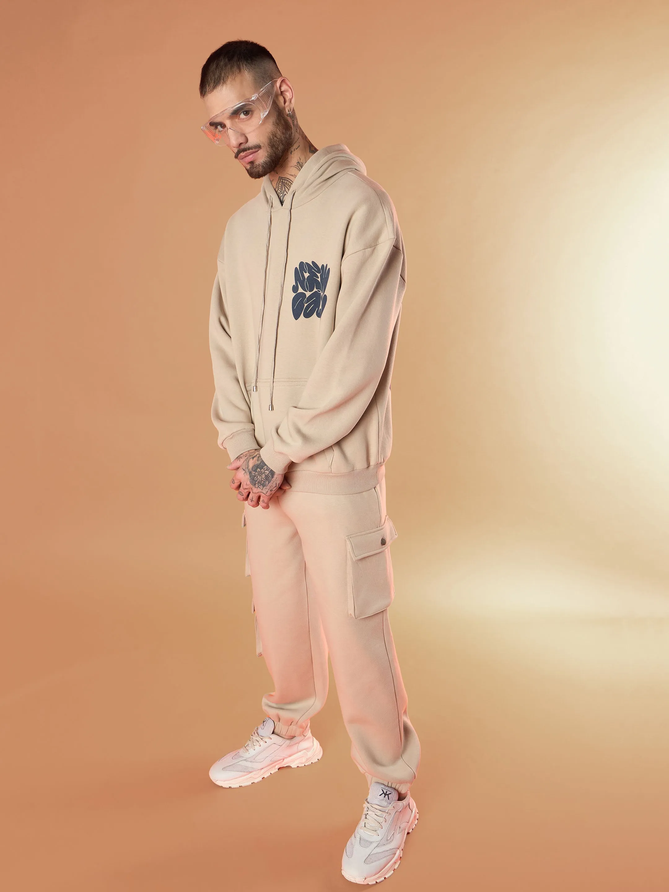 Men Taupe NEW DAY Oversized Hoodie with Joggers