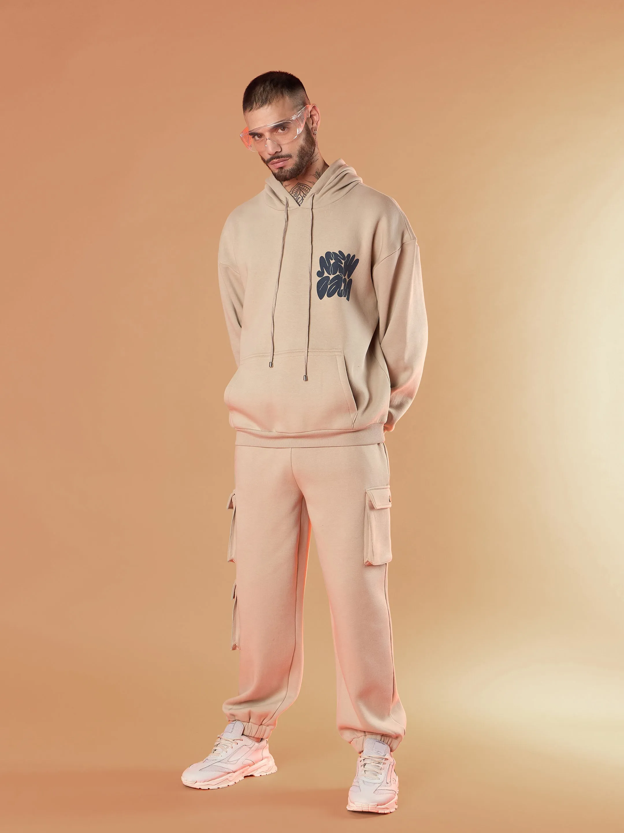 Men Taupe NEW DAY Oversized Hoodie with Joggers