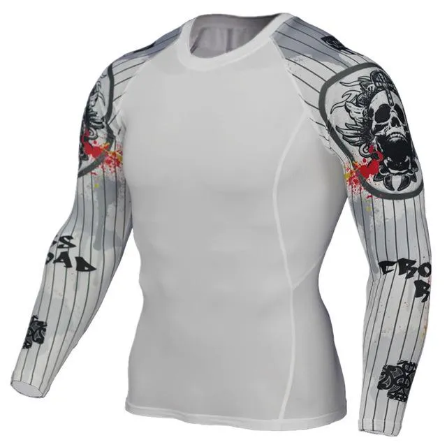 Men's 3D Print Long Sleeves Skin Tight Thermal Compression Fitness T-Shirt