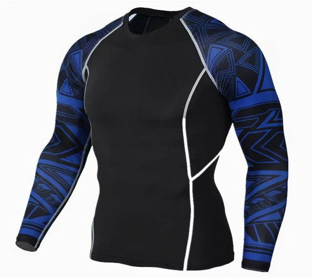 Men's 3D Print Long Sleeves Skin Tight Thermal Compression Fitness T-Shirt