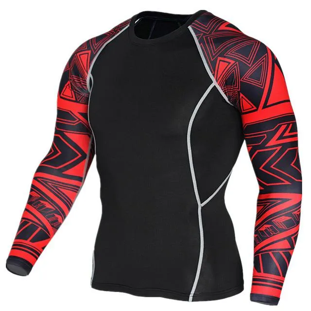 Men's 3D Print Long Sleeves Skin Tight Thermal Compression Fitness T-Shirt