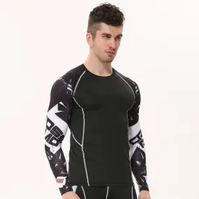 Men's 3D Print Long Sleeves Skin Tight Thermal Compression Fitness T-Shirt