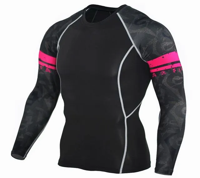 Men's 3D Print Long Sleeves Skin Tight Thermal Compression Fitness T-Shirt