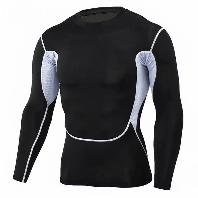 Men's 3D Print Long Sleeves Skin Tight Thermal Compression Fitness T-Shirt