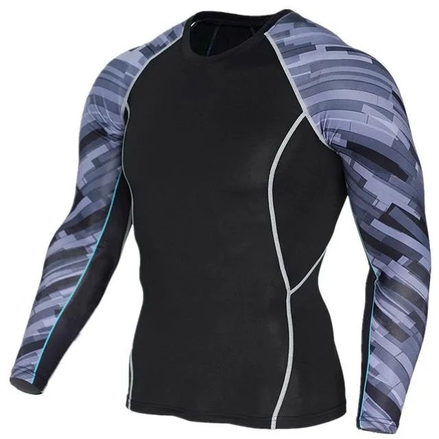 Men's 3D Print Long Sleeves Skin Tight Thermal Compression Fitness T-Shirt