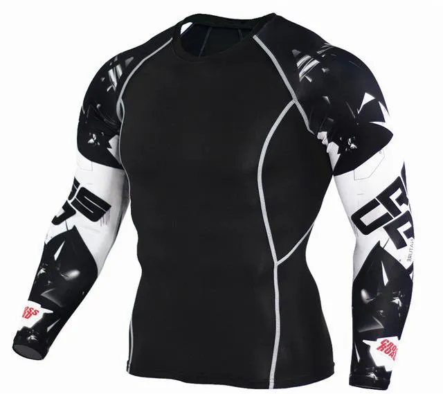 Men's 3D Print Long Sleeves Skin Tight Thermal Compression Fitness T-Shirt