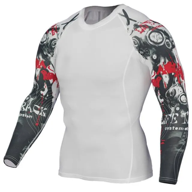 Men's 3D Print Long Sleeves Skin Tight Thermal Compression Fitness T-Shirt