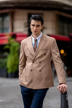 Men's Beige Double-Breasted Blazer.