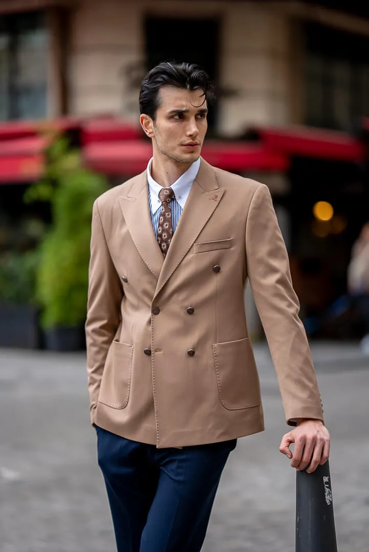 Men's Beige Double-Breasted Blazer.