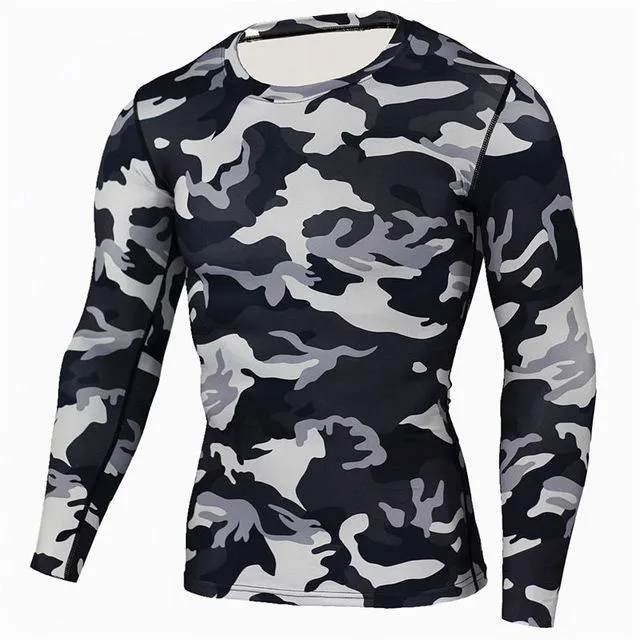 Men's Camouflage Military Quick Dry Long Sleeve T-Shirt for Bodybuilding