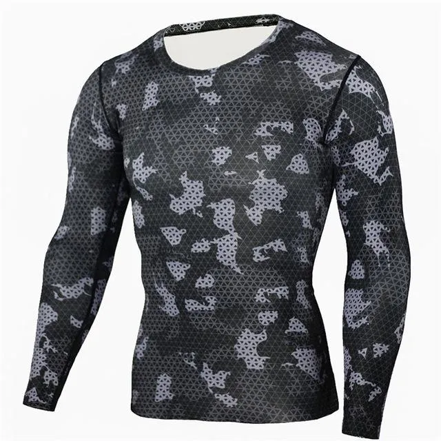 Men's Camouflage Military Quick Dry Long Sleeve T-Shirt for Bodybuilding