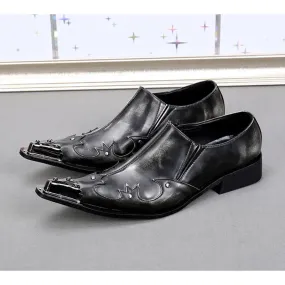 Men's Genuine Leather Slip-on Pointed Toe Handmade Business Dress Shoes