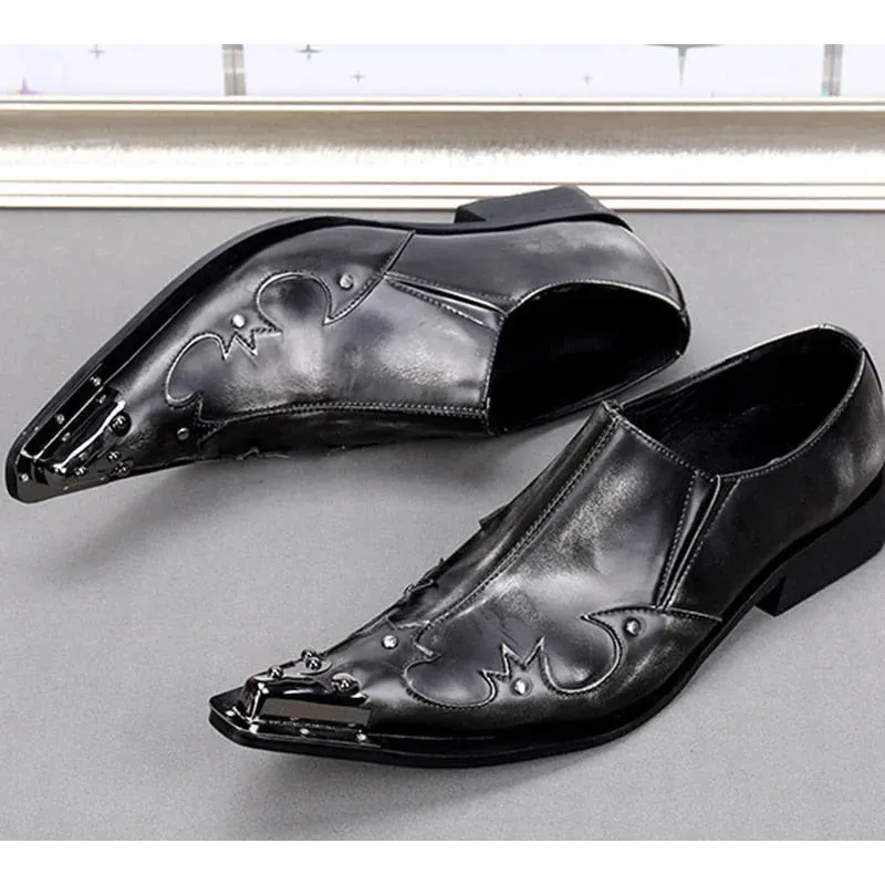 Men's Genuine Leather Slip-on Pointed Toe Handmade Business Dress Shoes