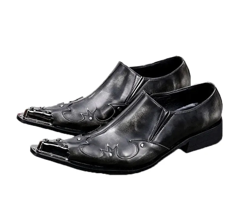 Men's Genuine Leather Slip-on Pointed Toe Handmade Business Dress Shoes