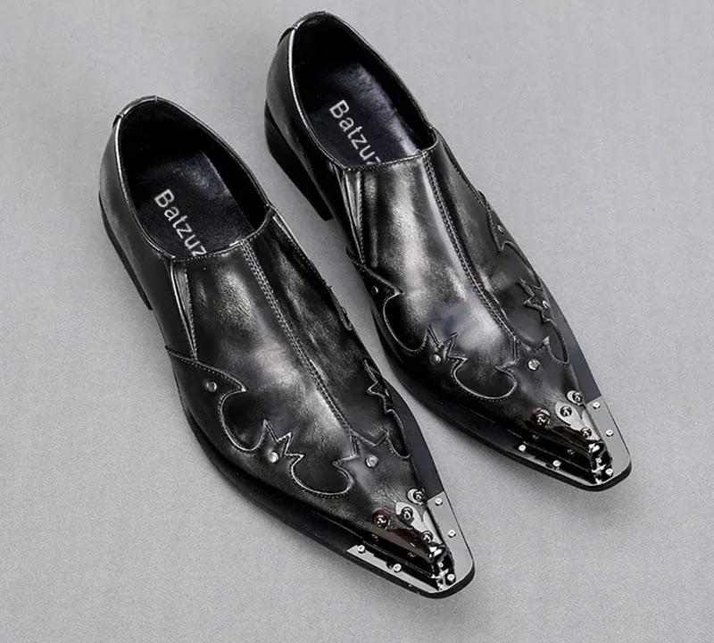 Men's Genuine Leather Slip-on Pointed Toe Handmade Business Dress Shoes