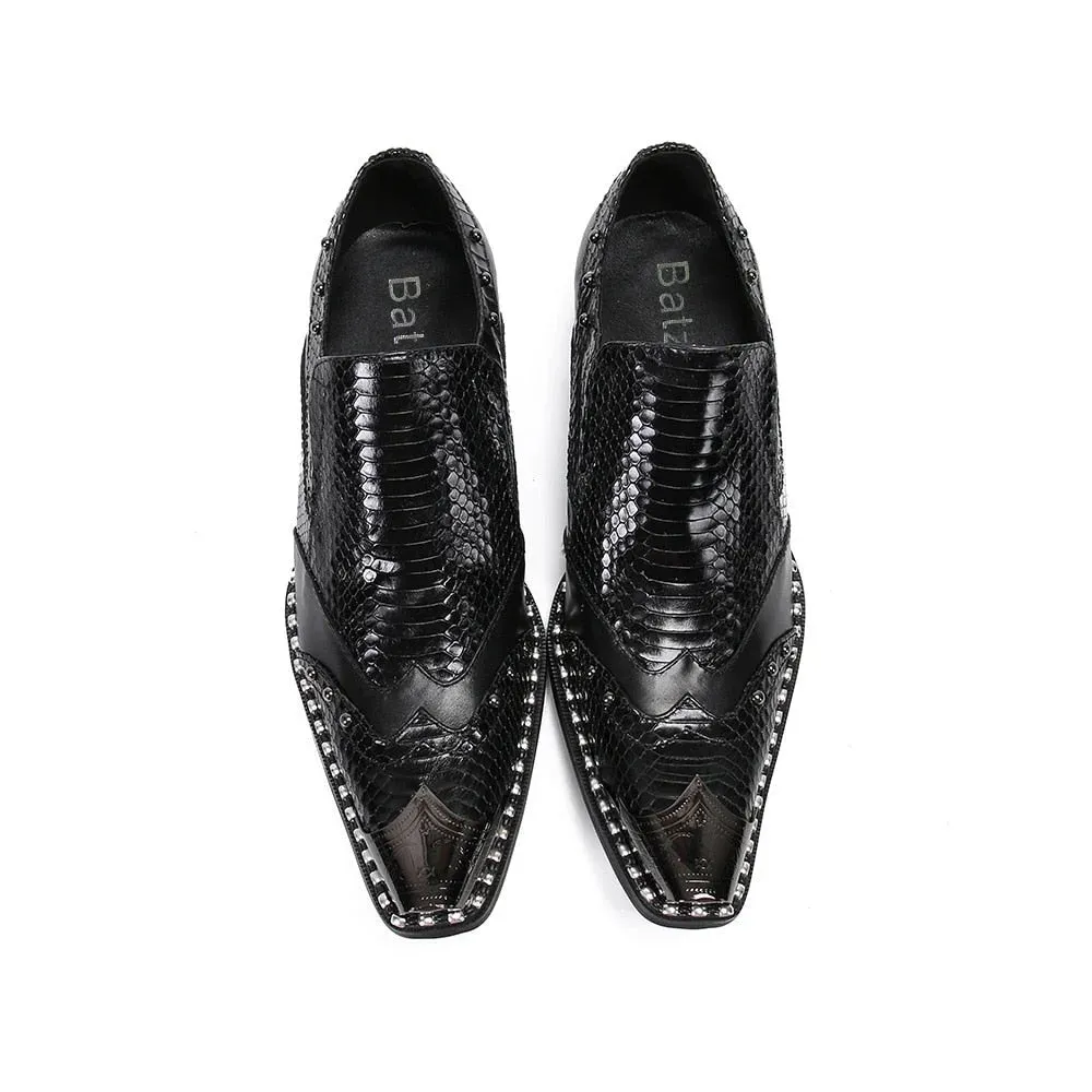 Men's Italian Style Genuine Leather Metal Toe Business Dress Shoes