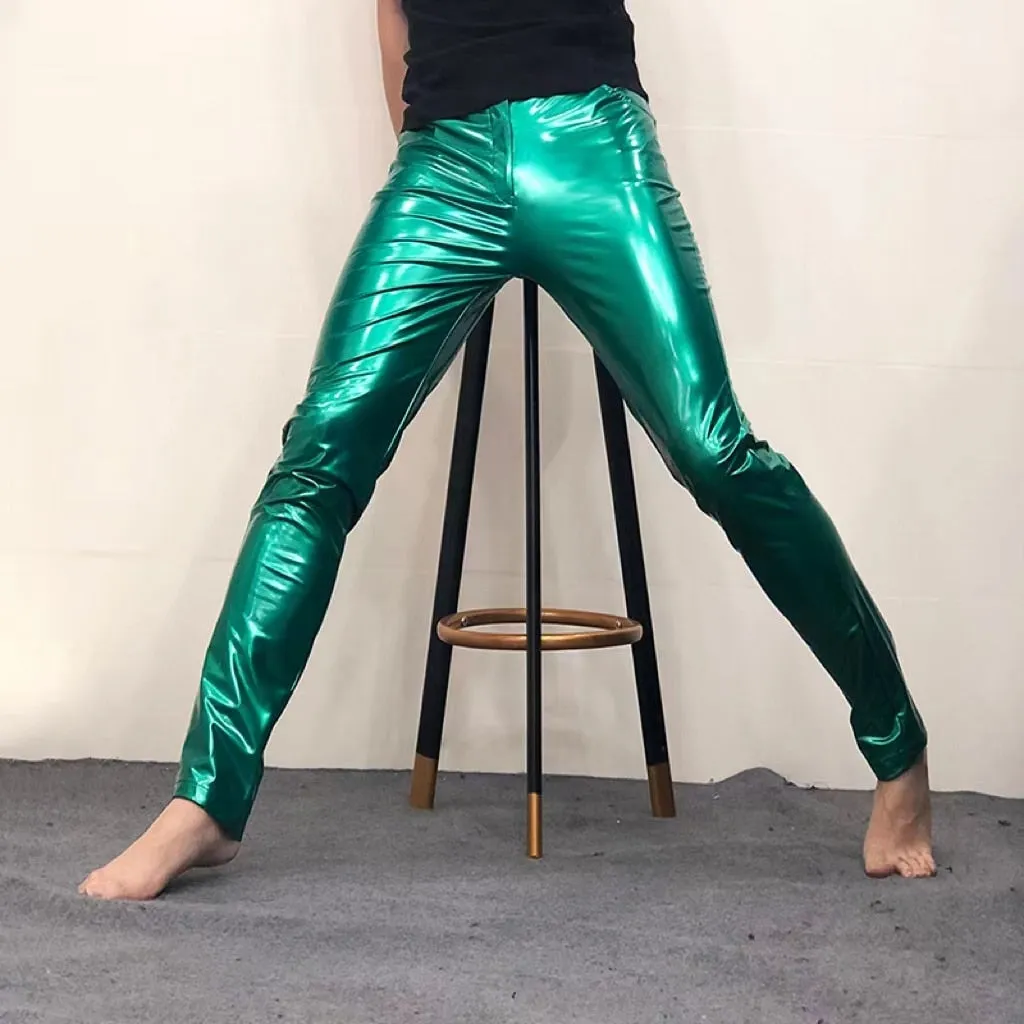 Men's Shiny Leather Sexy Anti Bright Tight Skinny Stretch Casual Pants