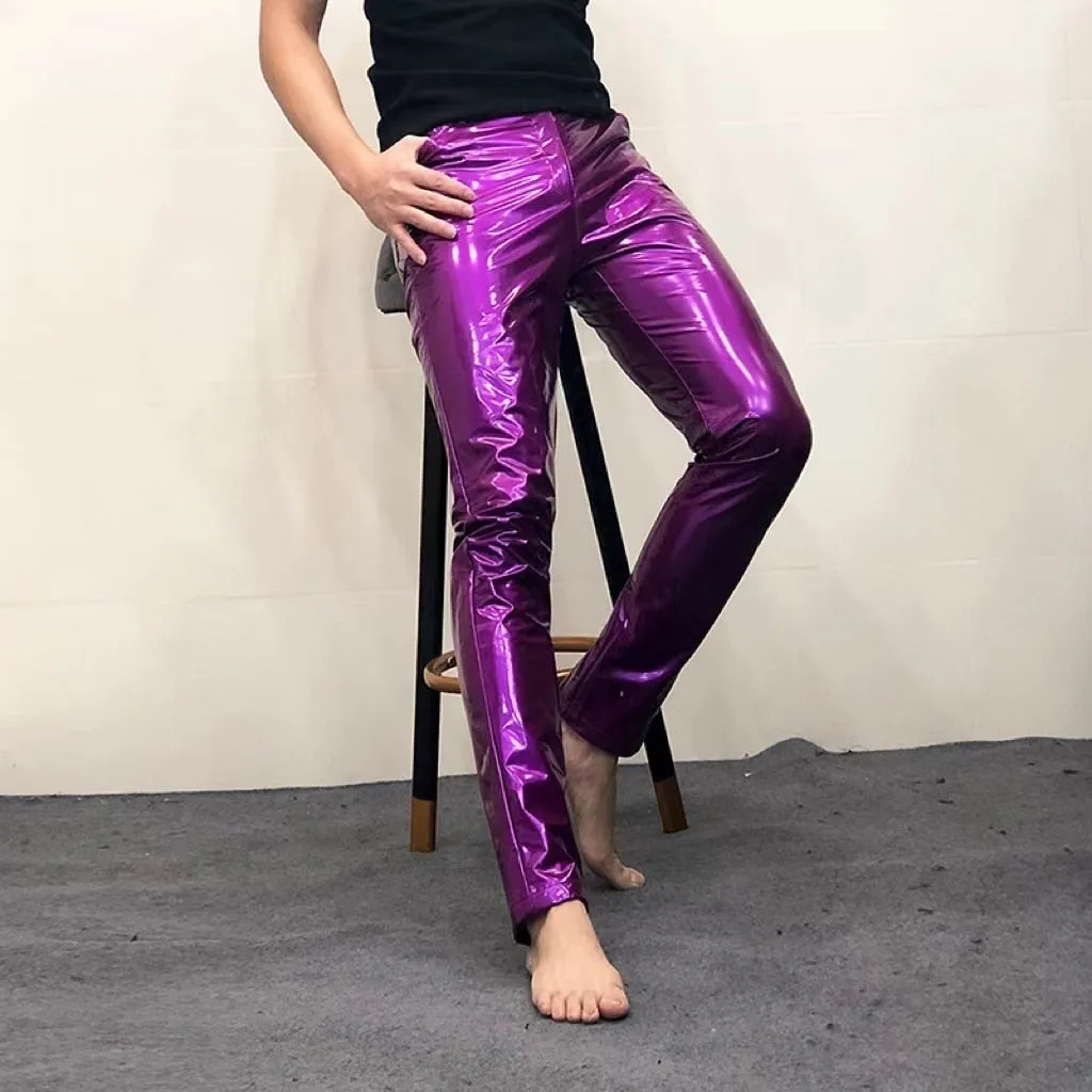 Men's Shiny Leather Sexy Anti Bright Tight Skinny Stretch Casual Pants