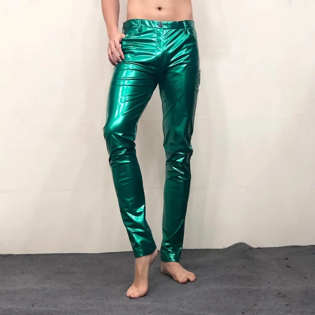 Men's Shiny Leather Sexy Anti Bright Tight Skinny Stretch Casual Pants