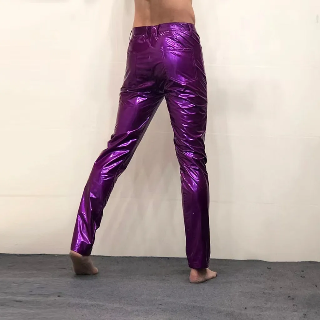 Men's Shiny Leather Sexy Anti Bright Tight Skinny Stretch Casual Pants