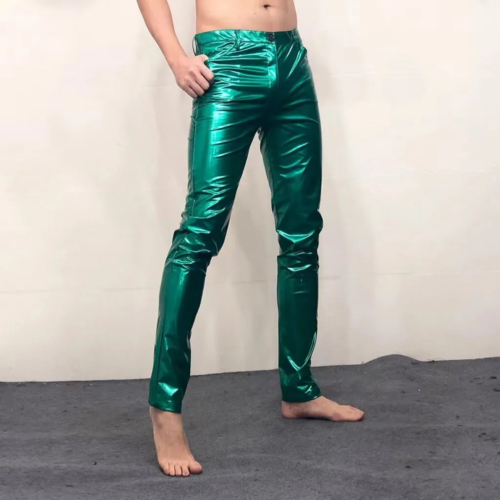 Men's Shiny Leather Sexy Anti Bright Tight Skinny Stretch Casual Pants