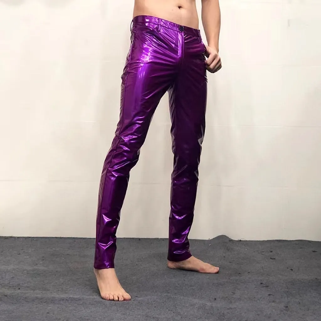 Men's Shiny Leather Sexy Anti Bright Tight Skinny Stretch Casual Pants