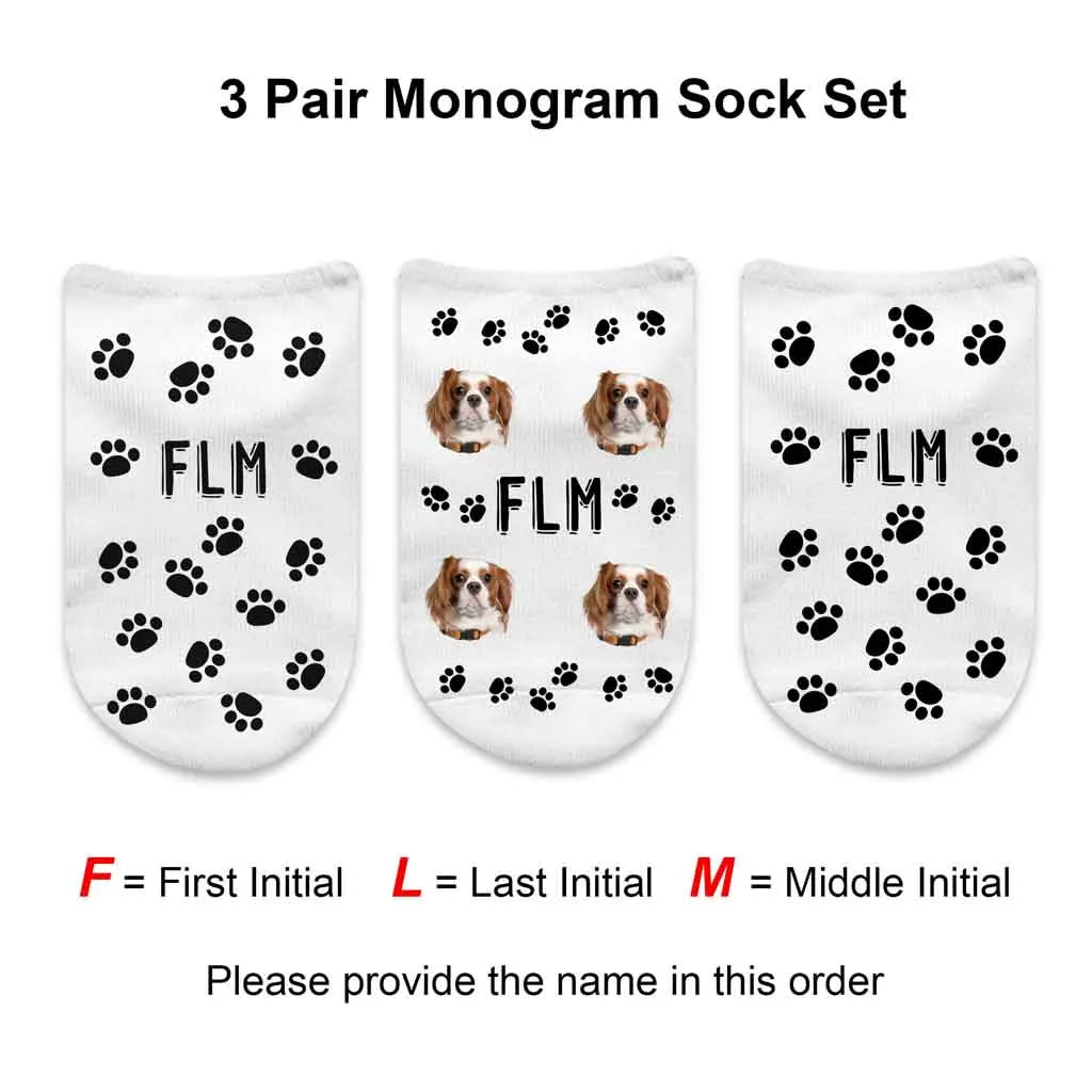 Monogrammed Socks with a Pet's Face and Paw Prints