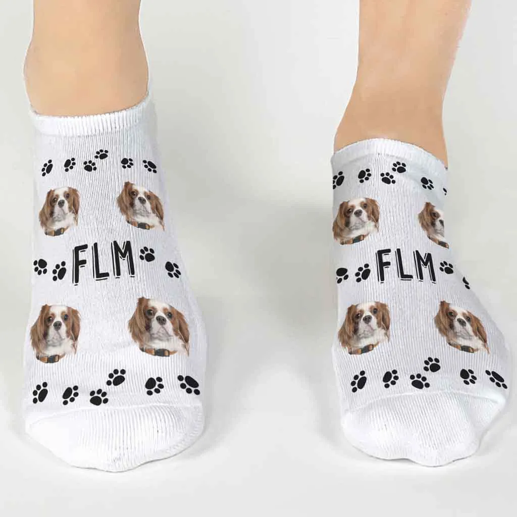 Monogrammed Socks with a Pet's Face and Paw Prints