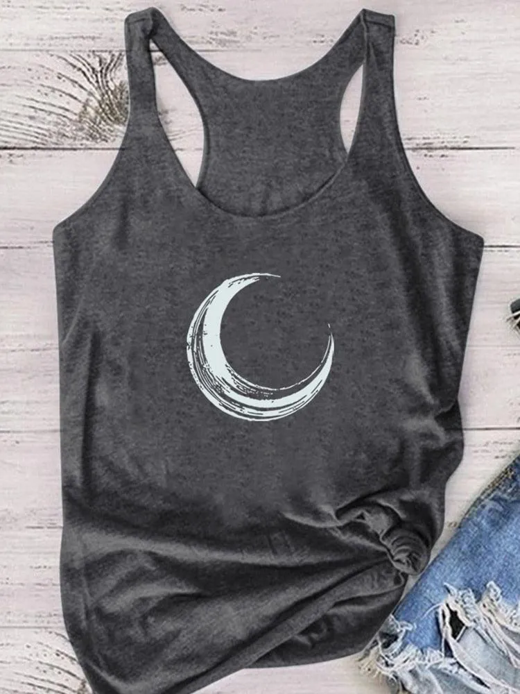 Moon Printed Tank Top Women Sleeveless Harajuku New Summer Holiday Loose Tee Shirt Femme O Neck Vest 90s Top Women 2022 Mujer