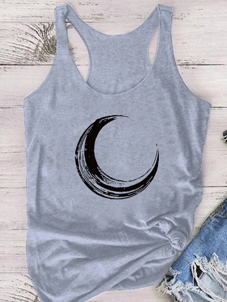 Moon Printed Tank Top Women Sleeveless Harajuku New Summer Holiday Loose Tee Shirt Femme O Neck Vest 90s Top Women 2022 Mujer