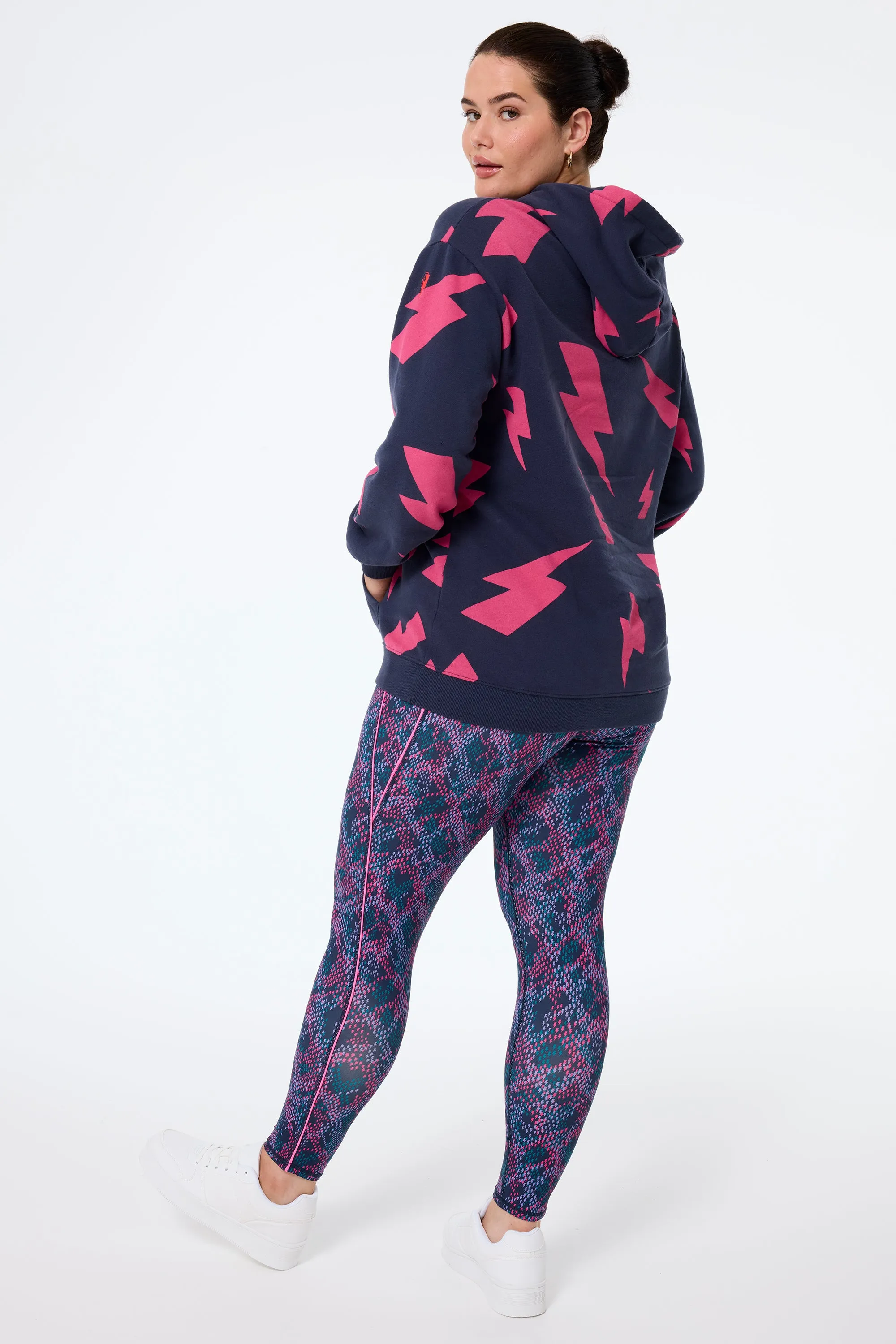 Navy with Pink Mega Lightning Bolt Longline Hoodie