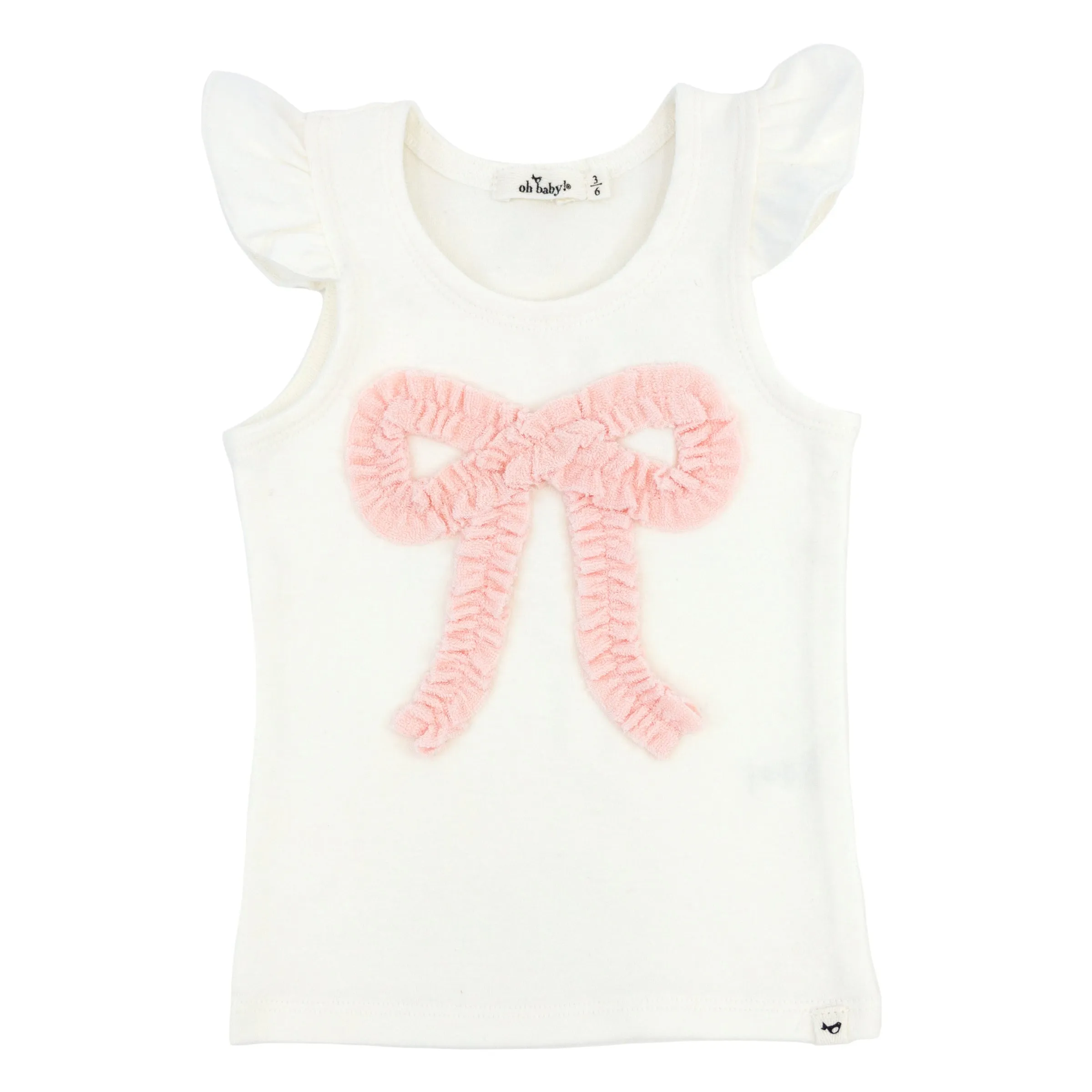 oh baby! Flutter Sleeve Tank - Pale Pink Ruffle Bow Applique - Cream