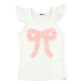 oh baby! Flutter Sleeve Tank - Pale Pink Ruffle Bow Applique - Cream