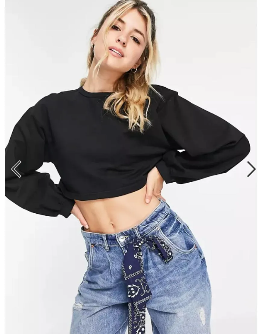 Oversized Cropped Sweatshirt Black