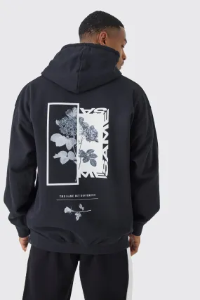 Oversized Floral Photo Back Print Hoodie