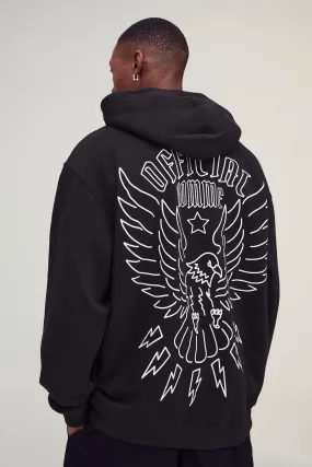 Oversized Official Eagle Line Drawn Graphic Hoodie