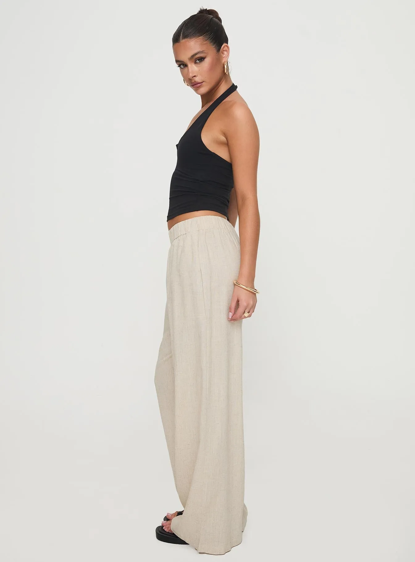 Pellegrini Linen Wide Leg Pants Natural