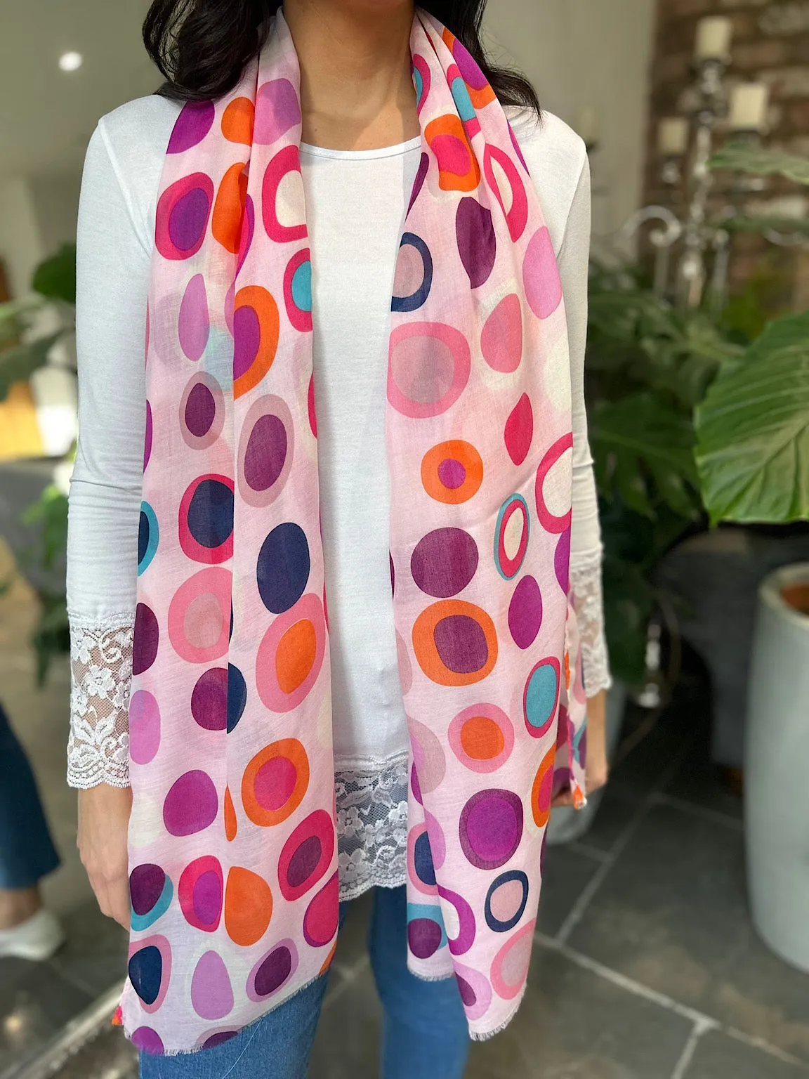 Pink Retro Dot Pattern Scarf