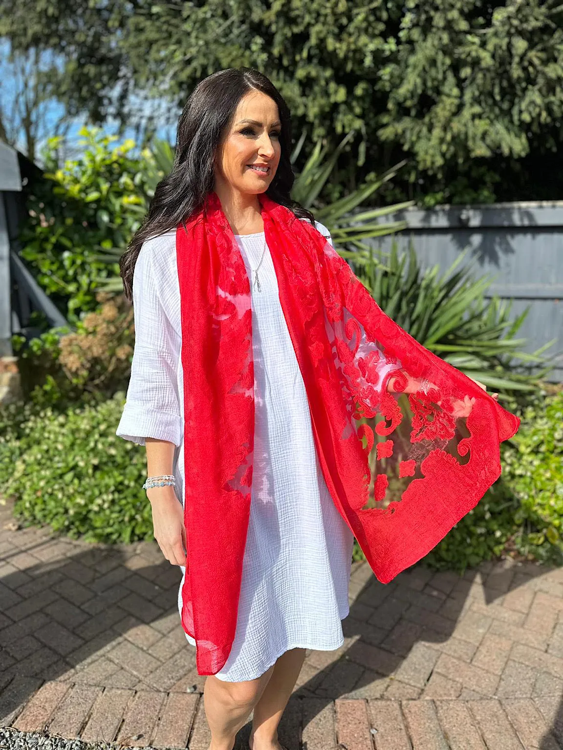 Red Delicate Silk Blend Scarf