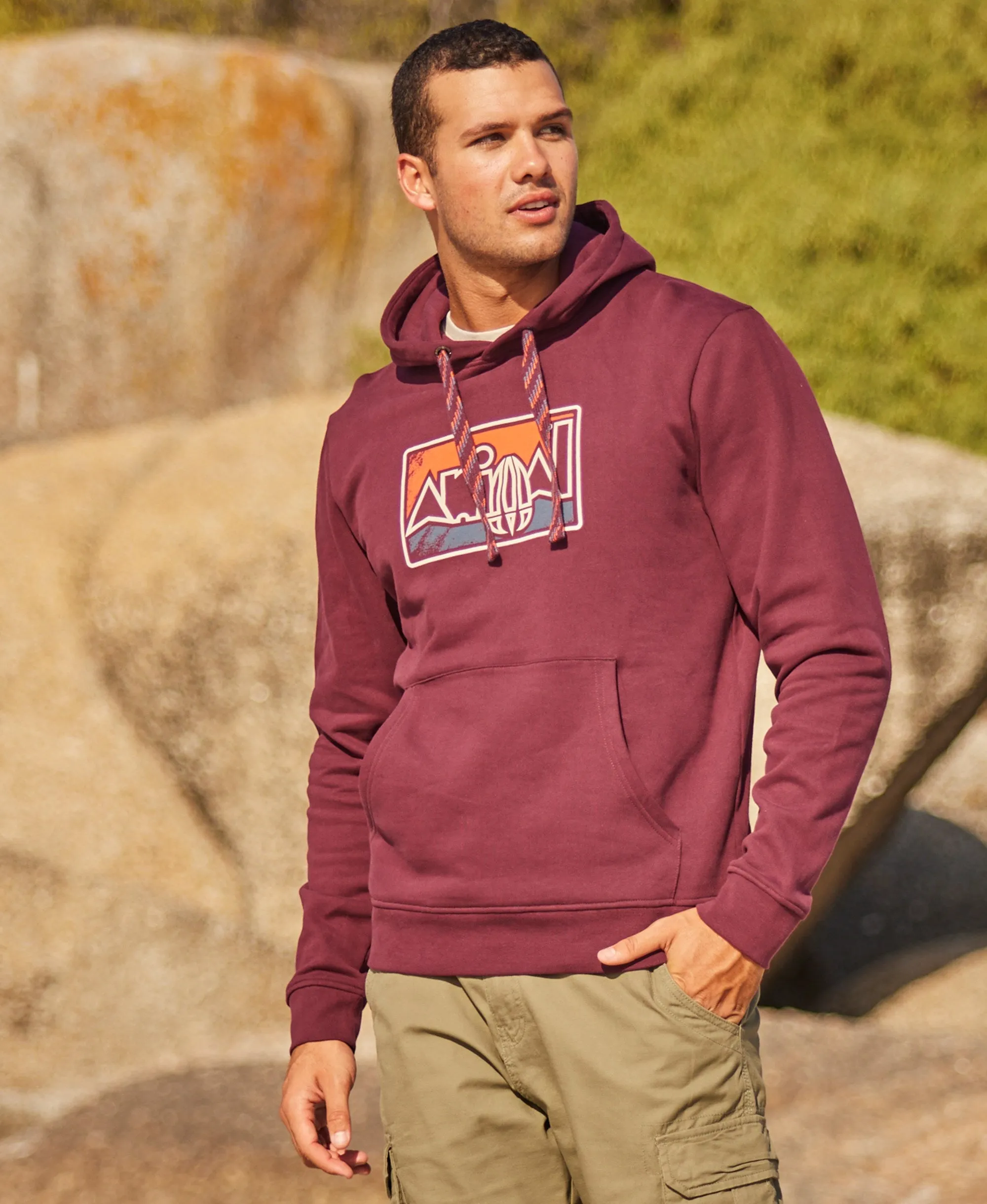 River Mens Printed Hoodie - Burgundy